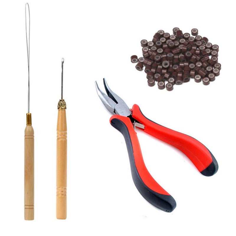 Orgrimmar Hair Extension Remove Pliers Pulling Hook 500 PCS Micro Silicone Rings Bead Device Tool Kits for Professional Hair Styling Tools Accessory (Brown) - Image 1